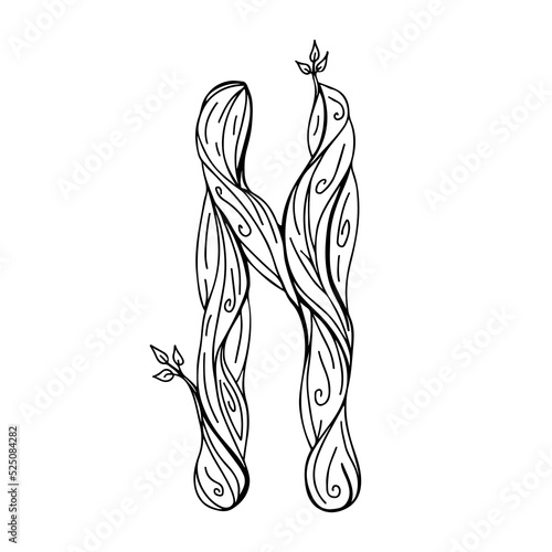 Rune Hagalaz, hagal. Wooden doodle style. A magical amulet of the destructive element. Transformation and destruction. Elder futhark. The alphabet is Nordic and northern. Viking letters. Magic tattoo.