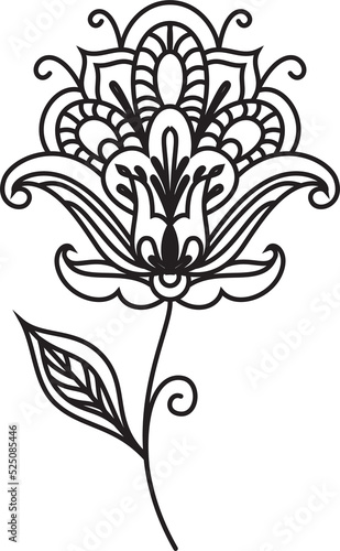 Floral ornament ink outline vector illustration