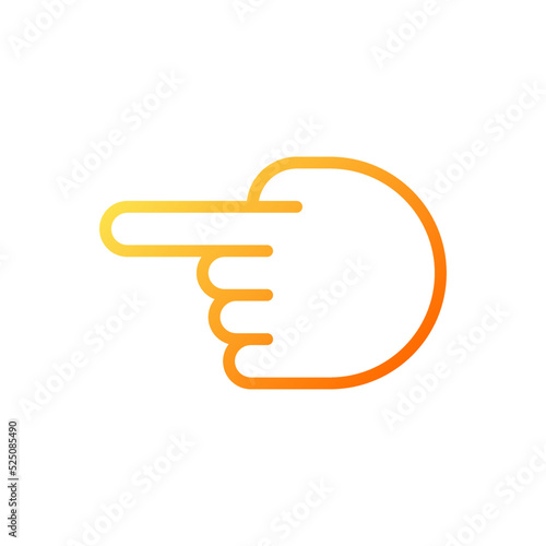 Hand pointing aside pixel perfect gradient linear vector icon. Index finger showing direction. Hand gesture. Thin line color symbol. Modern style pictogram. Vector isolated outline drawing