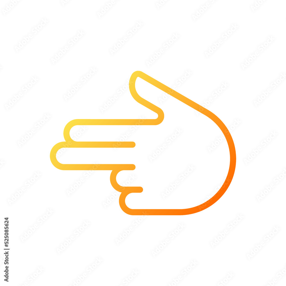 Finger gun pixel perfect gradient linear vector icon. Children imagination. Hand gesture. Imitating handgun. Thin line color symbol. Modern style pictogram. Vector isolated outline drawing Finger gun pixel perfect gradient linear vector icon. Children imagination. Hand gesture. Imitating handgun. Thin line color symbol. Modern style pictogram. Vector isolated outline drawing