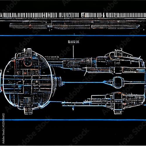 Fotografiet Highly detailed blueprint of a space battle cruiser