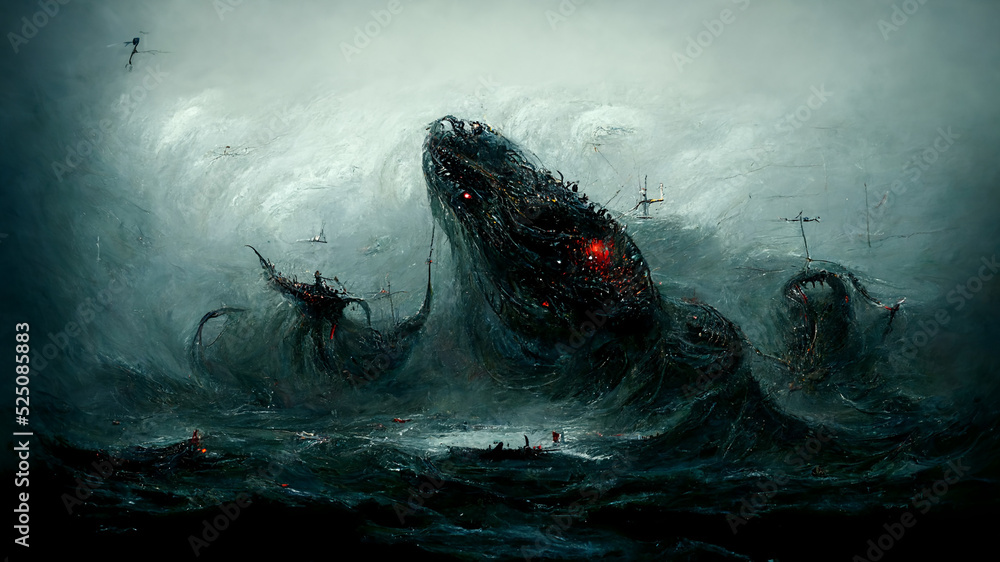 Scary sea monster art illustration. Digital painting illustration. Stock  Illustration | Adobe Stock