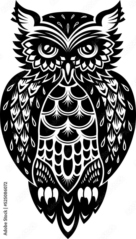 Fototapeta premium Wise bird, owl hand drawn vector illustration