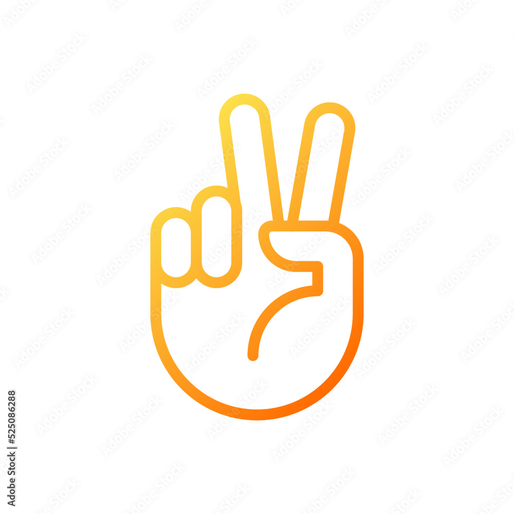 Peace sign pixel perfect gradient linear vector icon. Pacifistic hand gesture. Positive wish. Communication. Thin line color symbol. Modern style pictogram. Vector isolated outline drawing Peace sign pixel perfect gradient linear vector icon. Pacifistic hand gesture. Positive wish. Communication. Thin line color symbol. Modern style pictogram. Vector isolated outline drawing