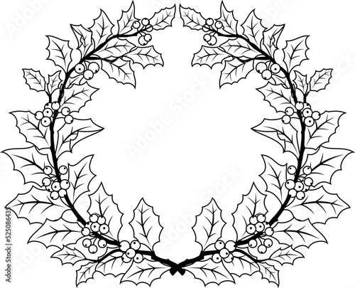 Holly berry vector outline round frame