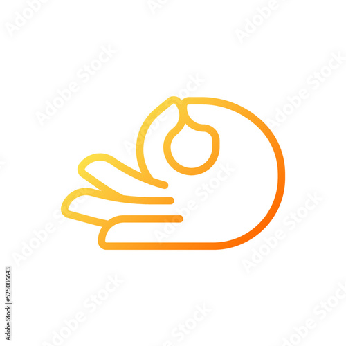 Meditation mudra pixel perfect gradient linear vector icon. Touching thumb and index fingers. Body language. Thin line color symbol. Modern style pictogram. Vector isolated outline drawing