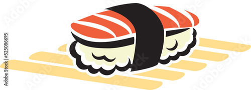 Nigiri sushi on wooden board isolated hokkigai