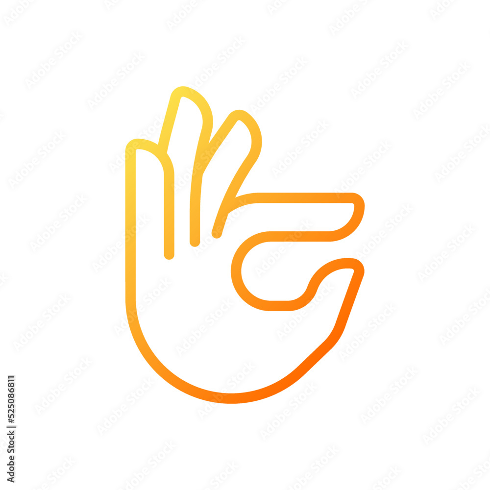 Obraz premium Fingers holding small item pixel perfect gradient linear vector icon. Hand gesture. Interaction sign. Thin line color symbol. Modern style pictogram. Vector isolated outline drawing