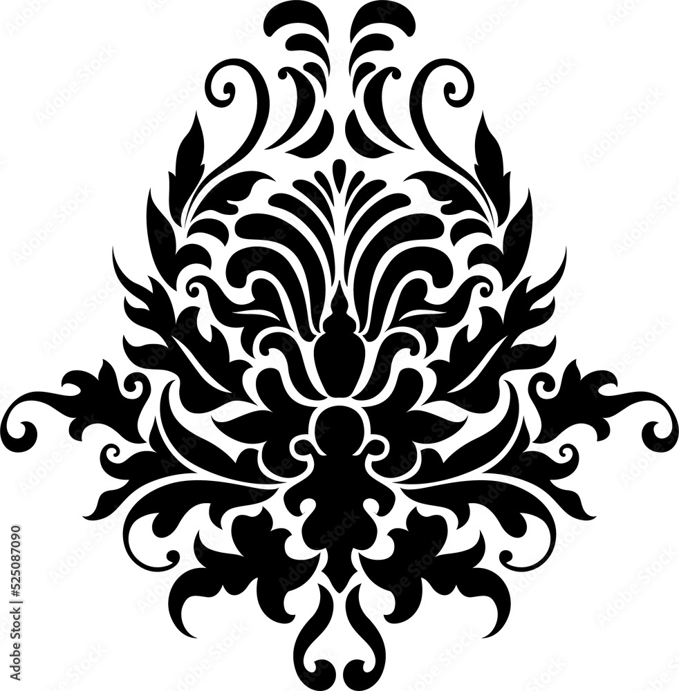 Monochrome floral heraldry crest isolated