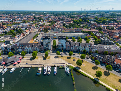 Aerial view with drone of the beautiful city Turnhout in Belgium, Europe, as seen from the harbor. High quality photo. High quality photo photo