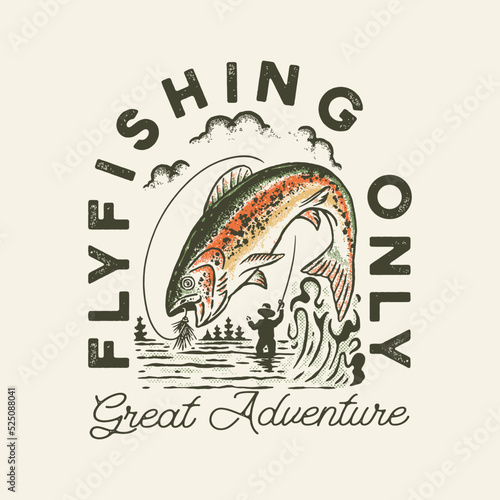fly fishing illustration river graphic outdoor design adventure t shirt vintage photo
