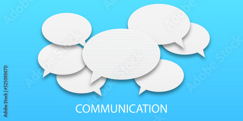 The concept of human communication. Vector illustration of speech bubbles in white on a blue background. Communication between people, a kind of active conversation. Set of speech bubbles icons.