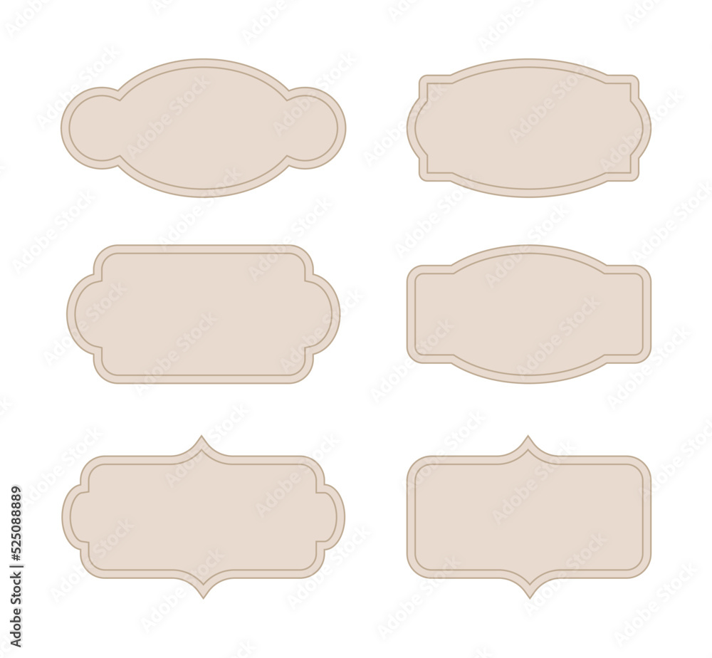 Set of label stickers of various shapes in old vintage style.