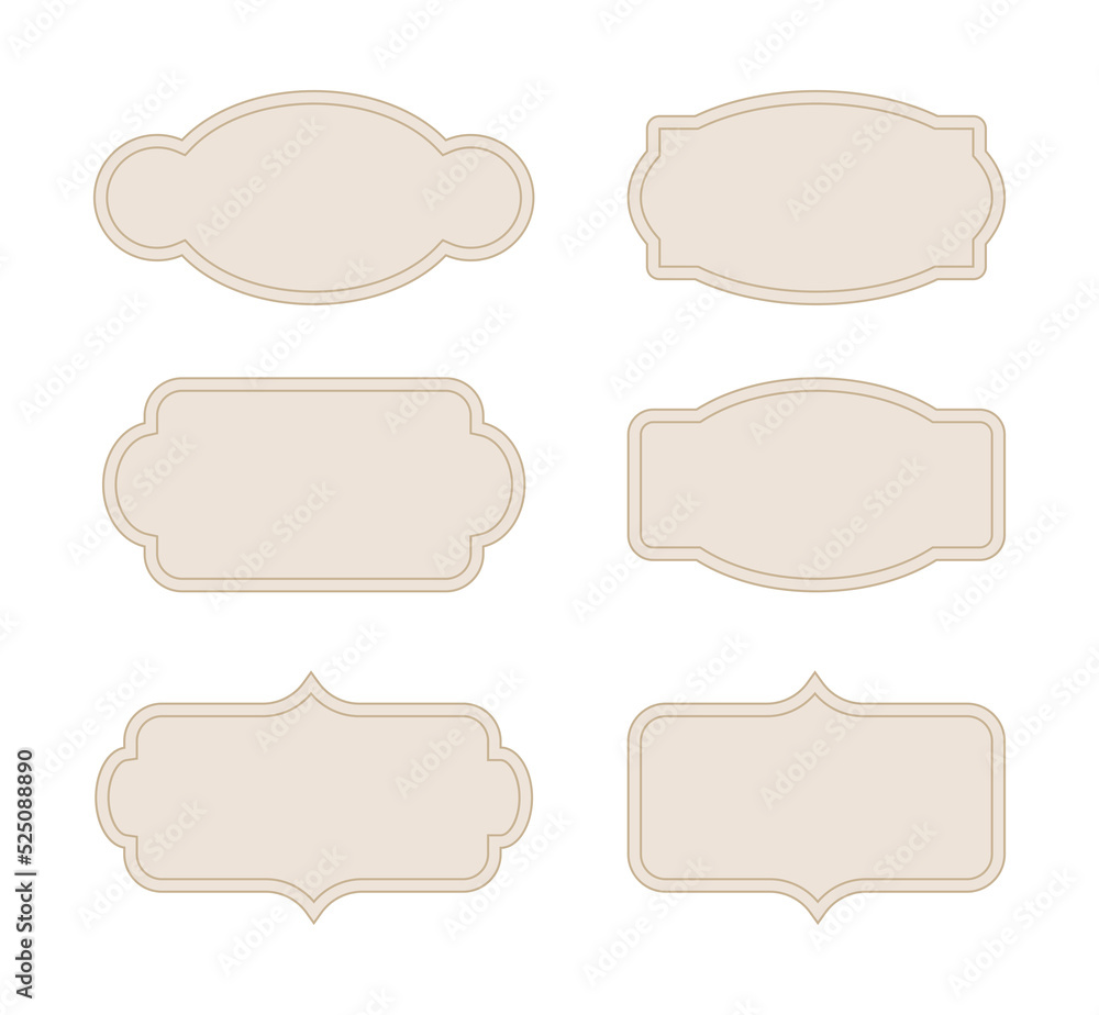 Set of label stickers of various shapes in old vintage style. Set of label stickers of various shapes in old vintage style.