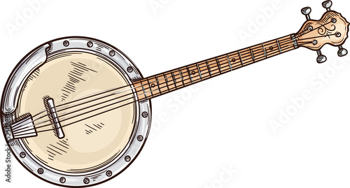Stringed instrument american banjo isolated
