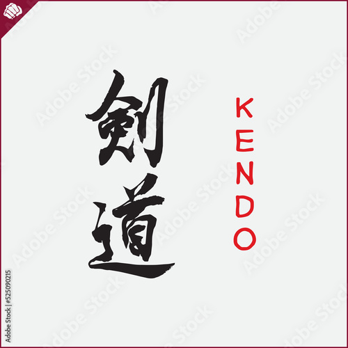 Japan kanji hieroglyph on dogi, kimono. Translated KENDO. Vector, EPS.