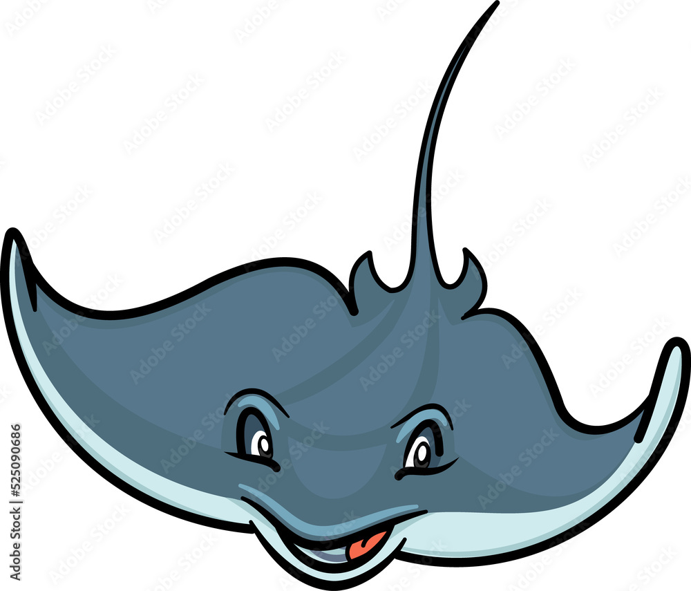 Fototapeta premium Cartoon stingray marine animal isolated ray fish