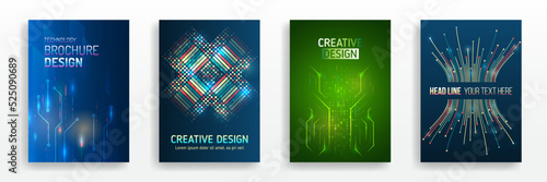 Hi-tech brochure flyer template. Technology background design, booklet, leaflet, annual report layout. Science cover design for business presentation.
