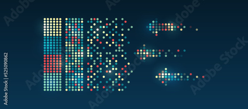 Structuring the flow of information. Data analytics concept. Sorting a large amount of data on a dark background. Big data visualization. Futuristic network or business analytics.