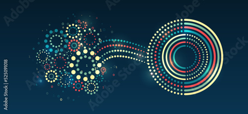 Data analytics concept. Sorting a large amount of data on a dark background. Big data visualization. Futuristic network or business analytics. Structuring the flow of information.