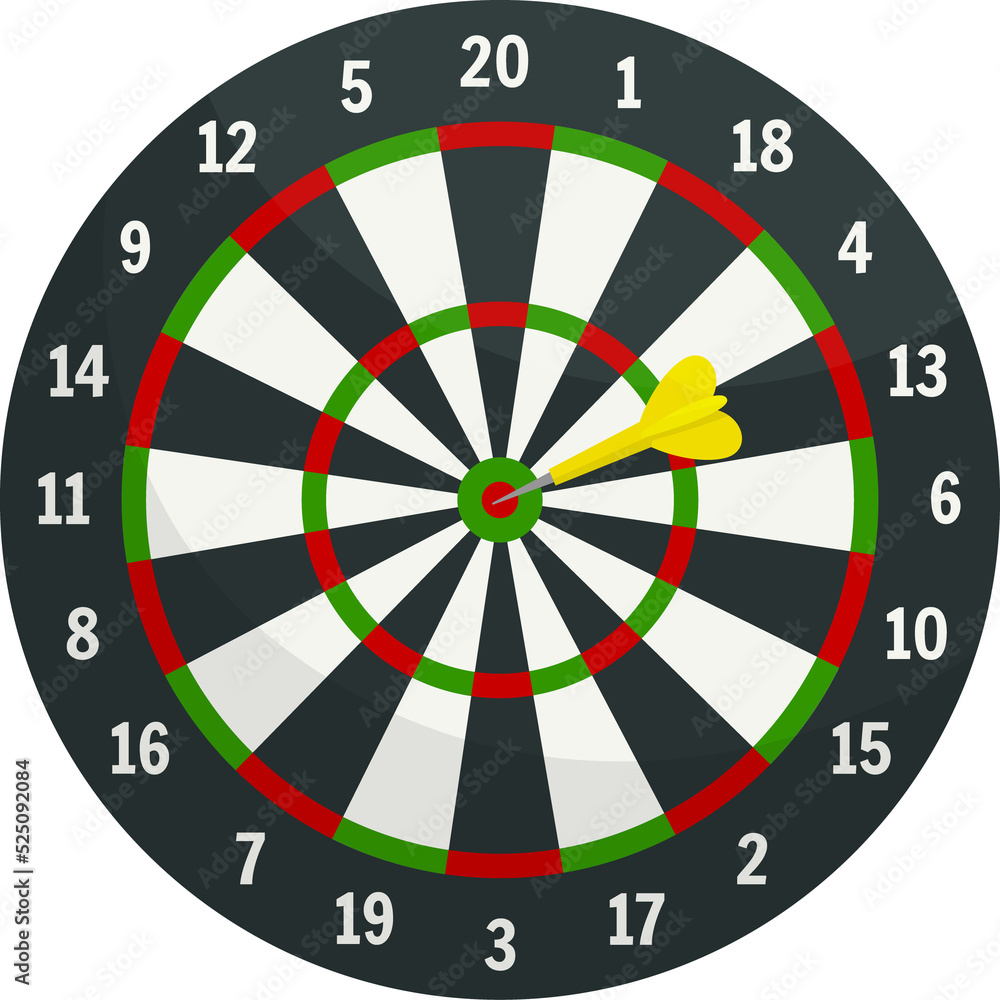 Darts board, arrows in target, sport strategy game Darts board, arrows in target, sport strategy game