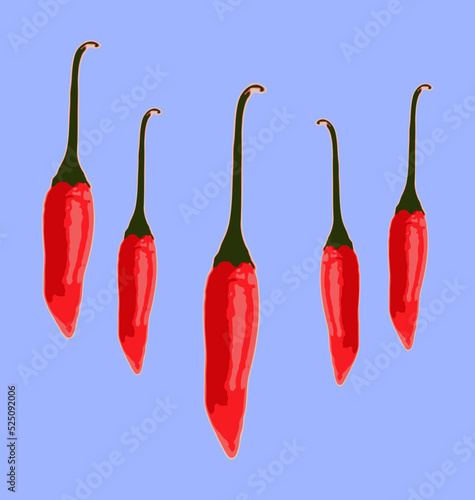 set of red chili peppers vector art.