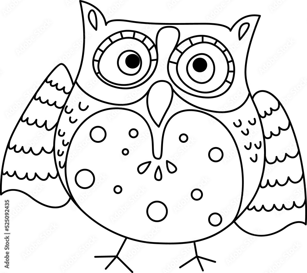 Fototapeta premium Owl tired or scared bird isolated outline owlet