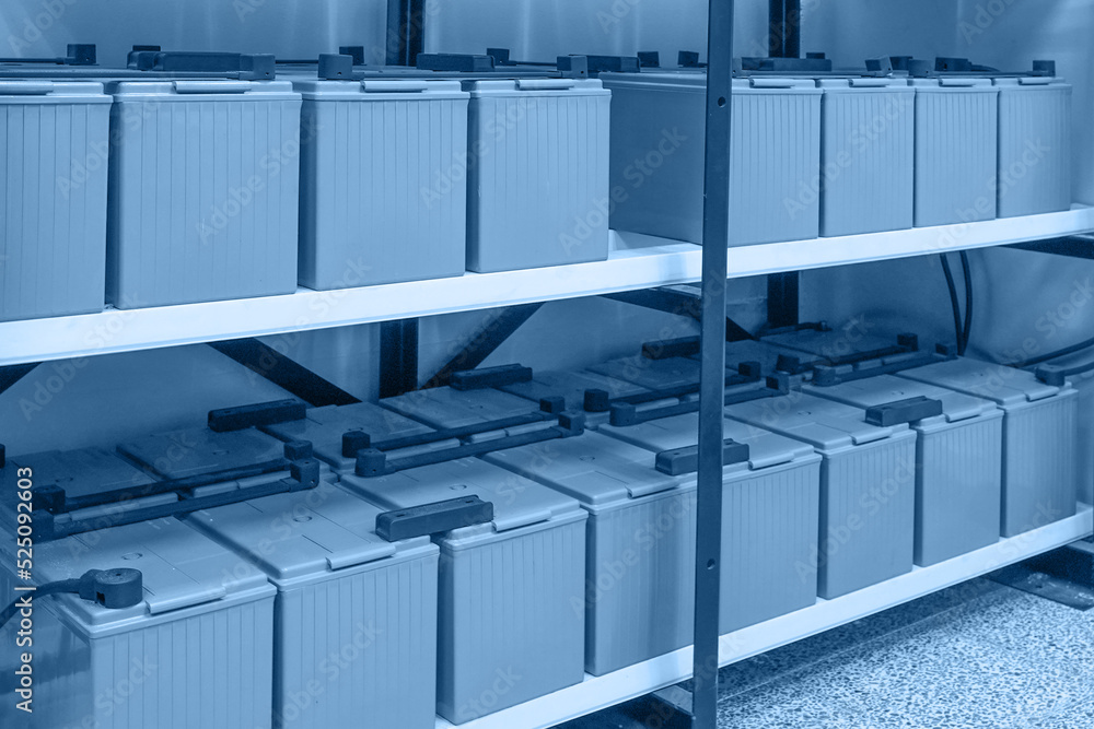 Battery room. Battery pack in battery room in power plant for supply electricity in plant during