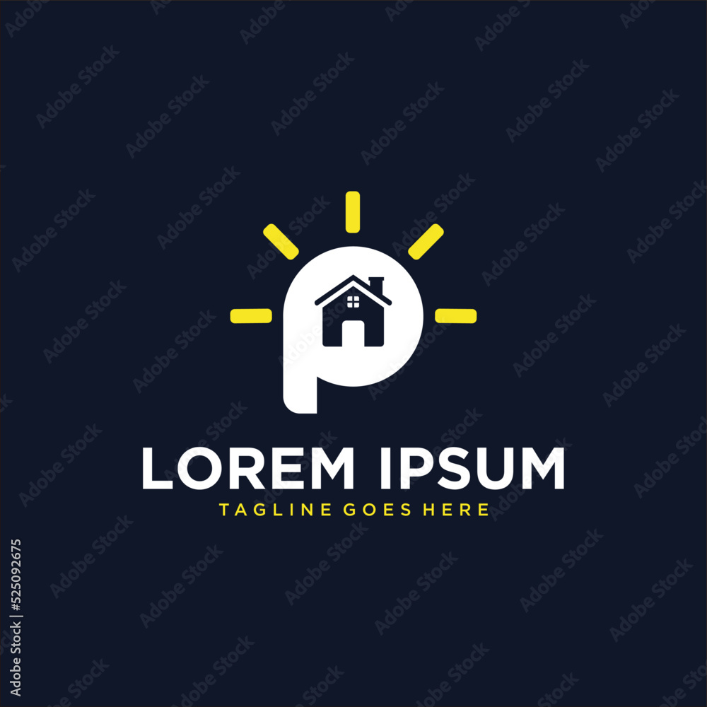 Letter P Home Ligt Room Logo Design - obrazy, fototapety, plakaty 