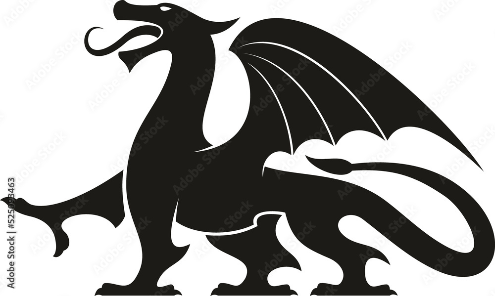 Black dragon isolated heraldic animal silhouette Black dragon isolated heraldic animal silhouette