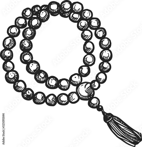Bild auf Leinwand Prayer mala beads, Buddhism religion symbol sketch