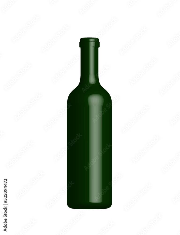 Bottle dark green glass. Vector graphic illustration. Blank mock up 3d drink vessel stock image. Realistic bottle isolated on white background Bottle dark green glass. Vector graphic illustration. Blank mock up 3d drink vessel stock image. Realistic bottle isolated on white background