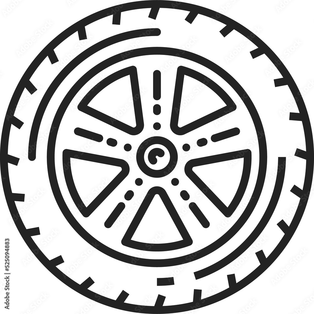 Car wheel vector thin line icon. Car tire and alloy rim auto service Car wheel vector thin line icon. Car tire and alloy rim auto service