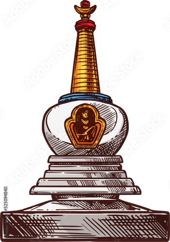 Buddhism religion symbol of buddhist stupa sketch