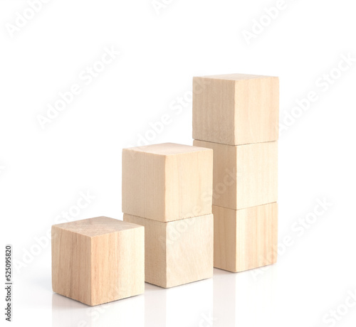 Business concept growth success process  statistics graph. Wooden blocks stacking as an arrow up averages as a growth graph chart on white background.