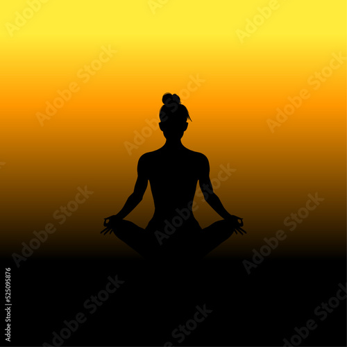 Silhouette of yoga woman at sunset