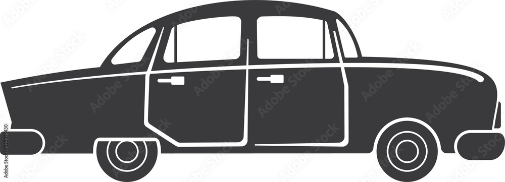 Retro car side view, sedan vehicle icon
