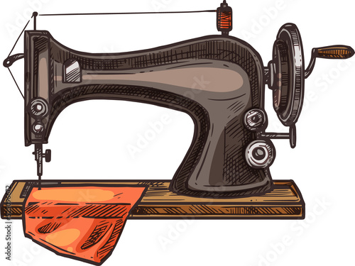 Vintage sewing machine sketch, seamstress tool