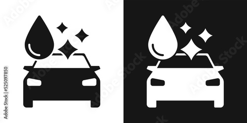 Clean car wash vector icon. Automobile, water drop, shine. Car washing service logo