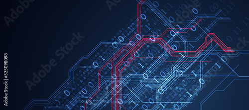 Abstract background on technological and scientific topics. Various techno details with using digital code. Vector format.