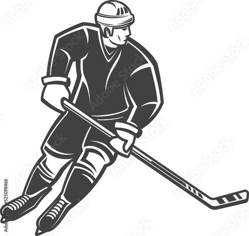 Adult ice hockey bandy player with stick isolated