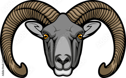 Retro wild sheep isolated mouflon animal head