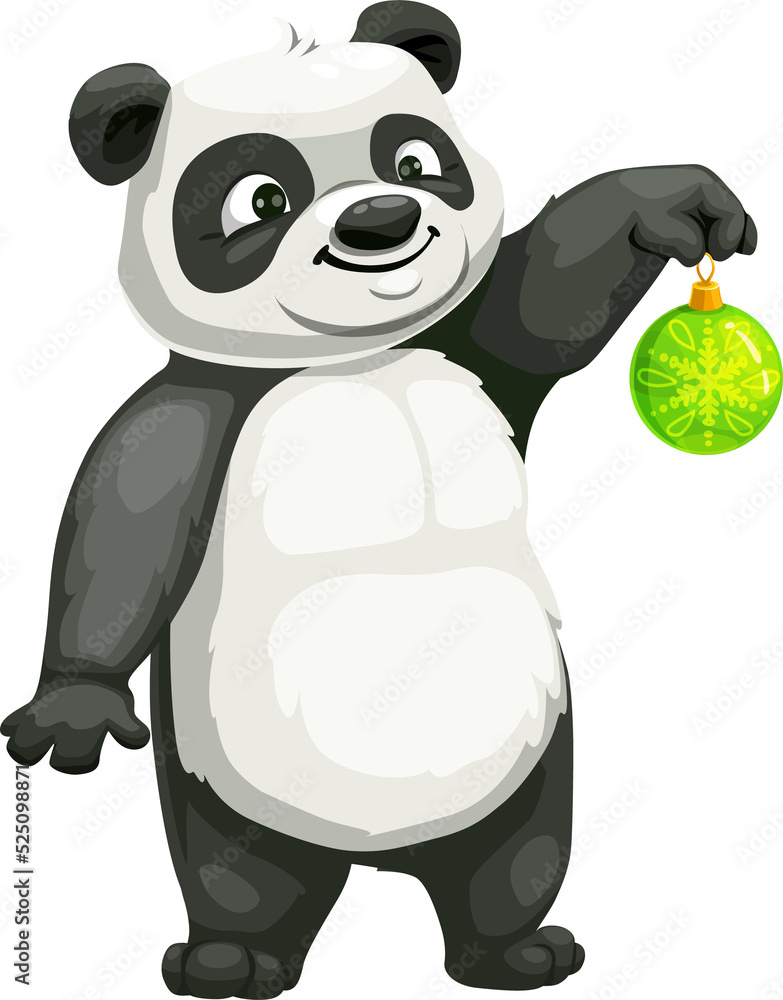 Fototapeta premium Christmas panda bear with New Year ball isolated