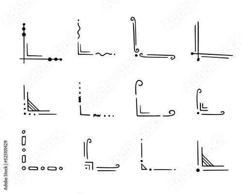 Corners hand-drawn set.Decorative monograms, calligraphic borders.Page design,vintage elements for text decor.Use for invitations,menus,labels,stickers,cards.Doodle style.Isolated.Vector illustration