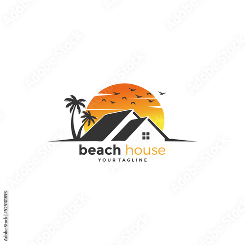 Beach House Real Estate Vector Logo Design