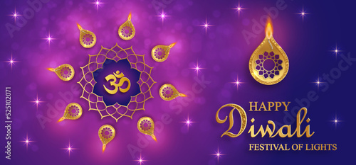 Happy Diwali vector illustration. Festive Diwali and Deepawali card. The Indian festival of lights