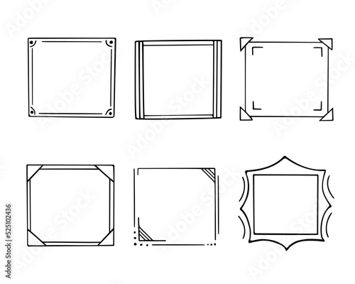 Doodle frames set, hand-drawn monograms.Edgings and cadres with simple sketchy elements for your design.Isolated. Vector illustration.