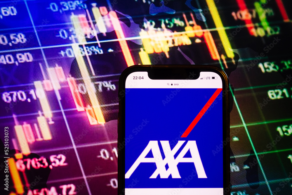 KONSKIE, POLAND - August 10, 2022: Smartphone displaying logo of AXA ...