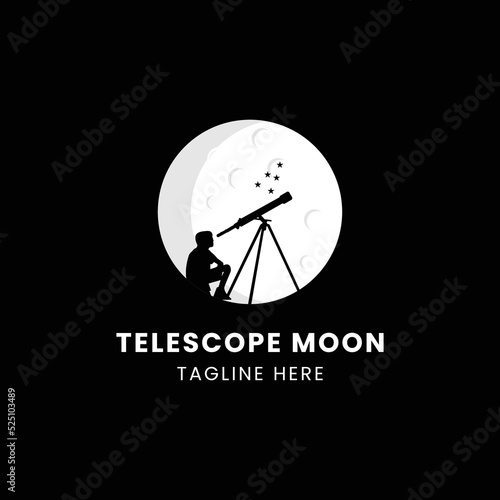 Telescope moon logo design template vector