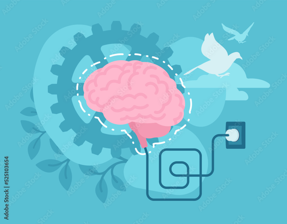 Brain activation, human mind and consciousness. Psychology, strong
